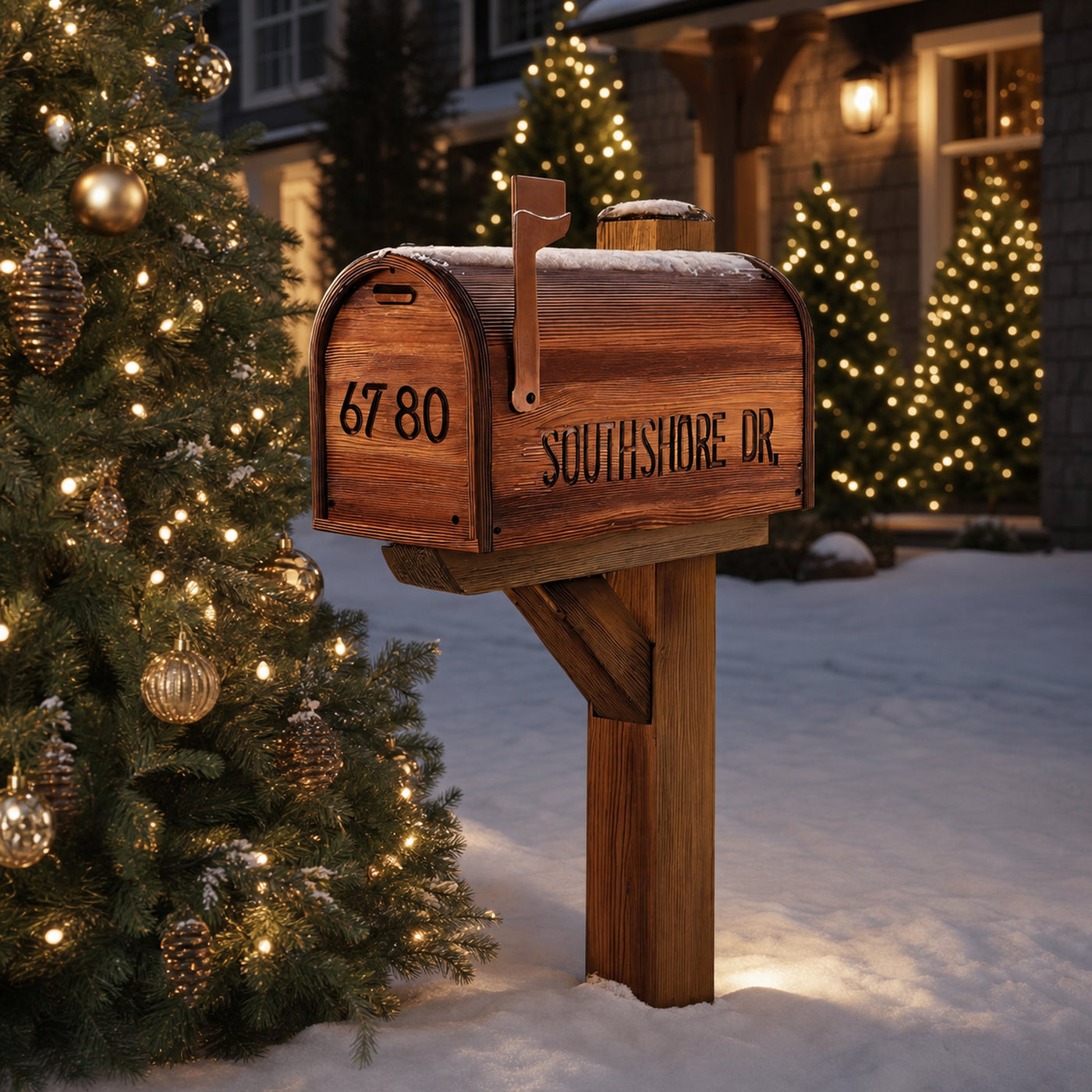 Modern Wooden Sculpture Mailbox For Outdoor Patio Rustic Design - product view 6