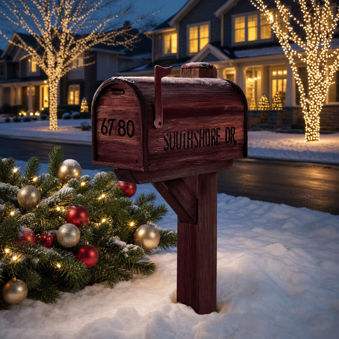Modern Wooden Sculpture Mailbox For Outdoor Patio Rustic Design - product view 7