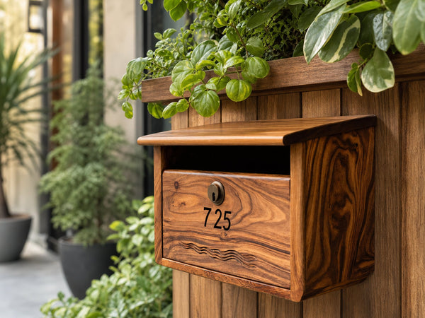 Modern Wooden Sculpture Mailbox For Outdoor Patio Rustic Furniture