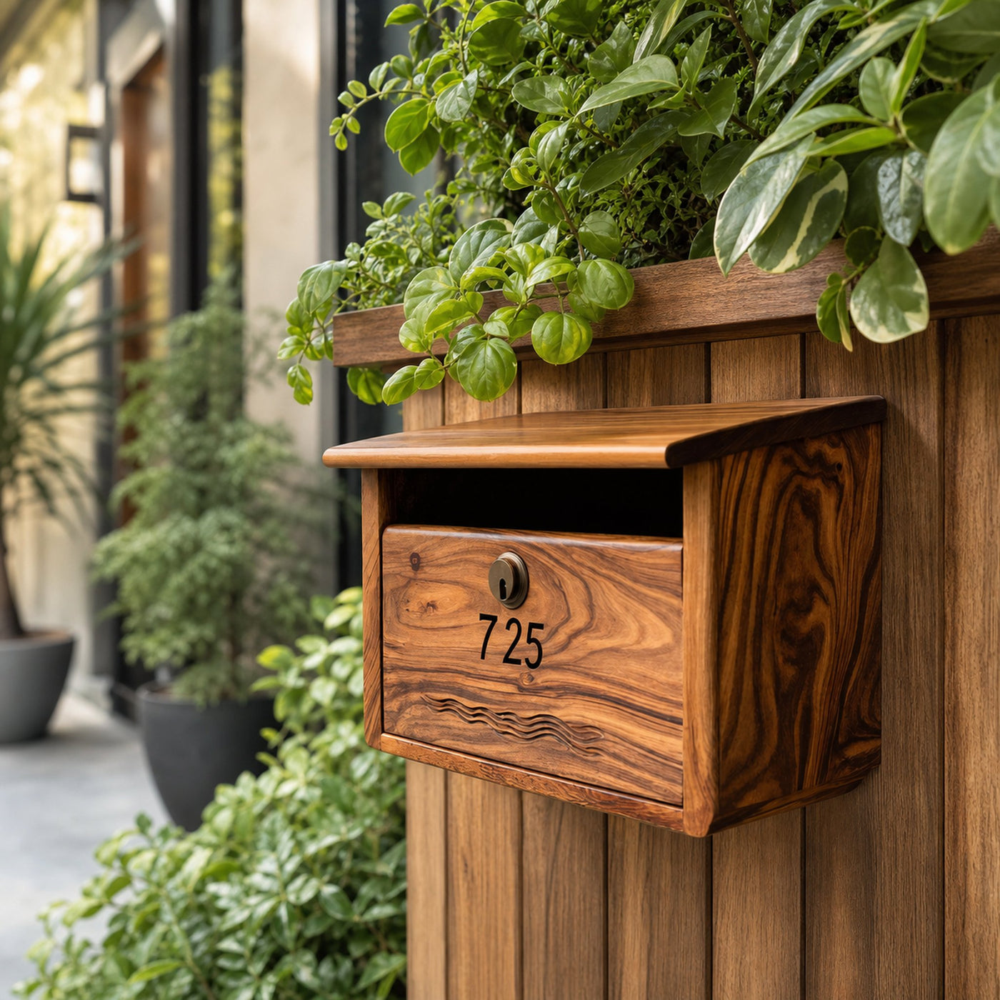 Modern Wooden Sculpture Mailbox For Outdoor Patio Rustic Furniture