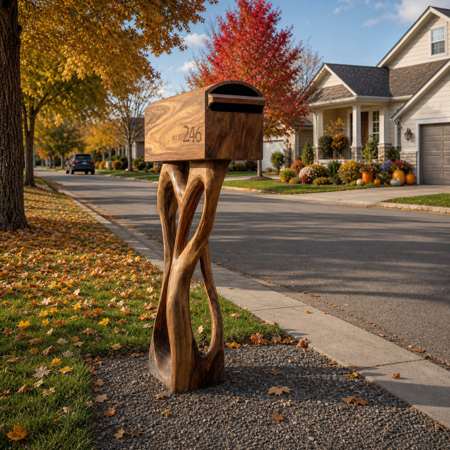 Modern Wooden Sculpture Mailbox For Patio Unique Garden Decoration