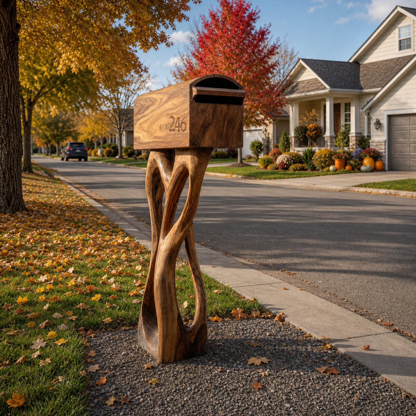 Modern Wooden Sculpture Mailbox For Patio Unique Garden Decoration