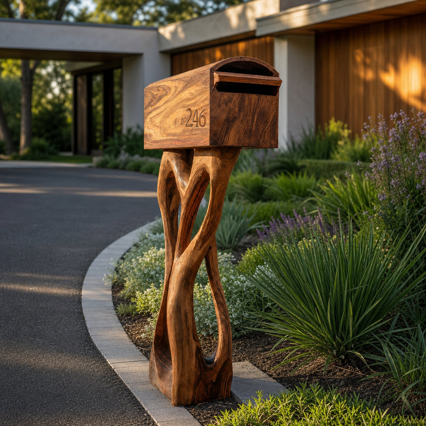 Modern Wooden Sculpture Mailbox For Patio Unique Garden Decoration - product view 6