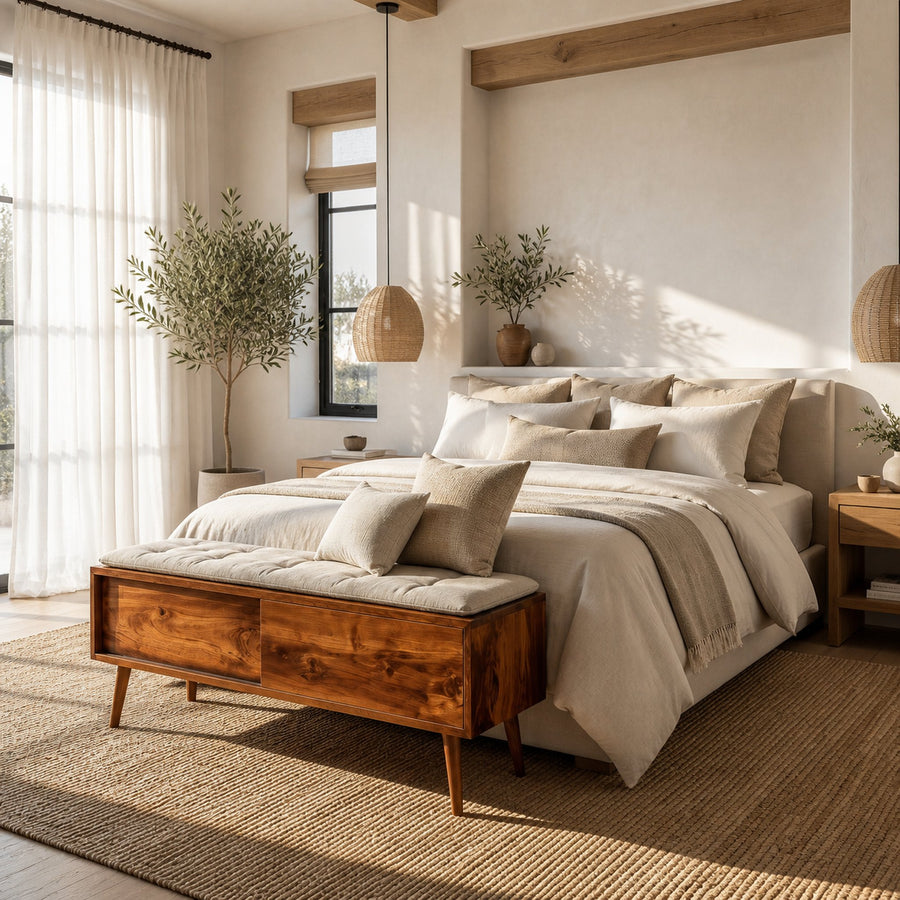 Modern Wooden Storage Bench For Entryway Or Hallway