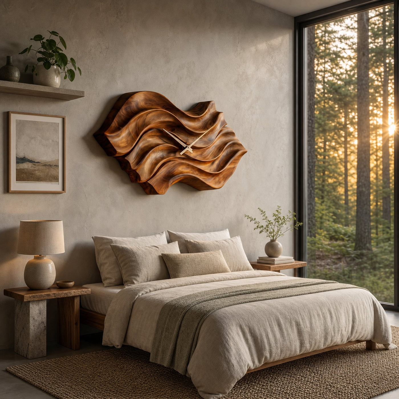 Modern Wooden Wall Clock With Organic Wavy Form For Bedroom - product view 6