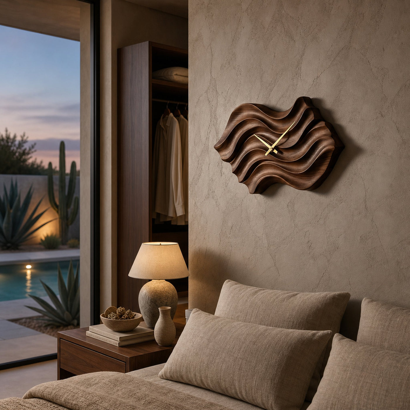 Modern Wooden Wall Clock With Organic Wavy Form For Bedroom - product view 7