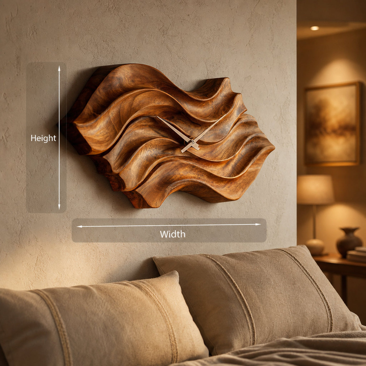 Modern Wooden Wall Clock With Organic Wavy Form For Bedroom - product view 8