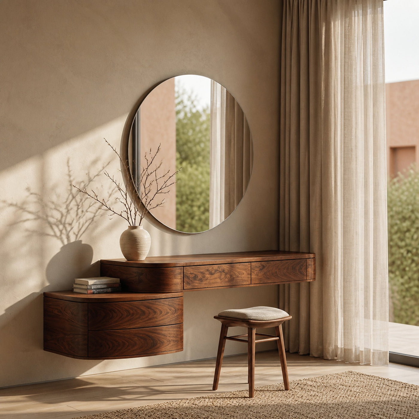 Modern Wooden Wall Mounted Makeup Vanity For Bedroom