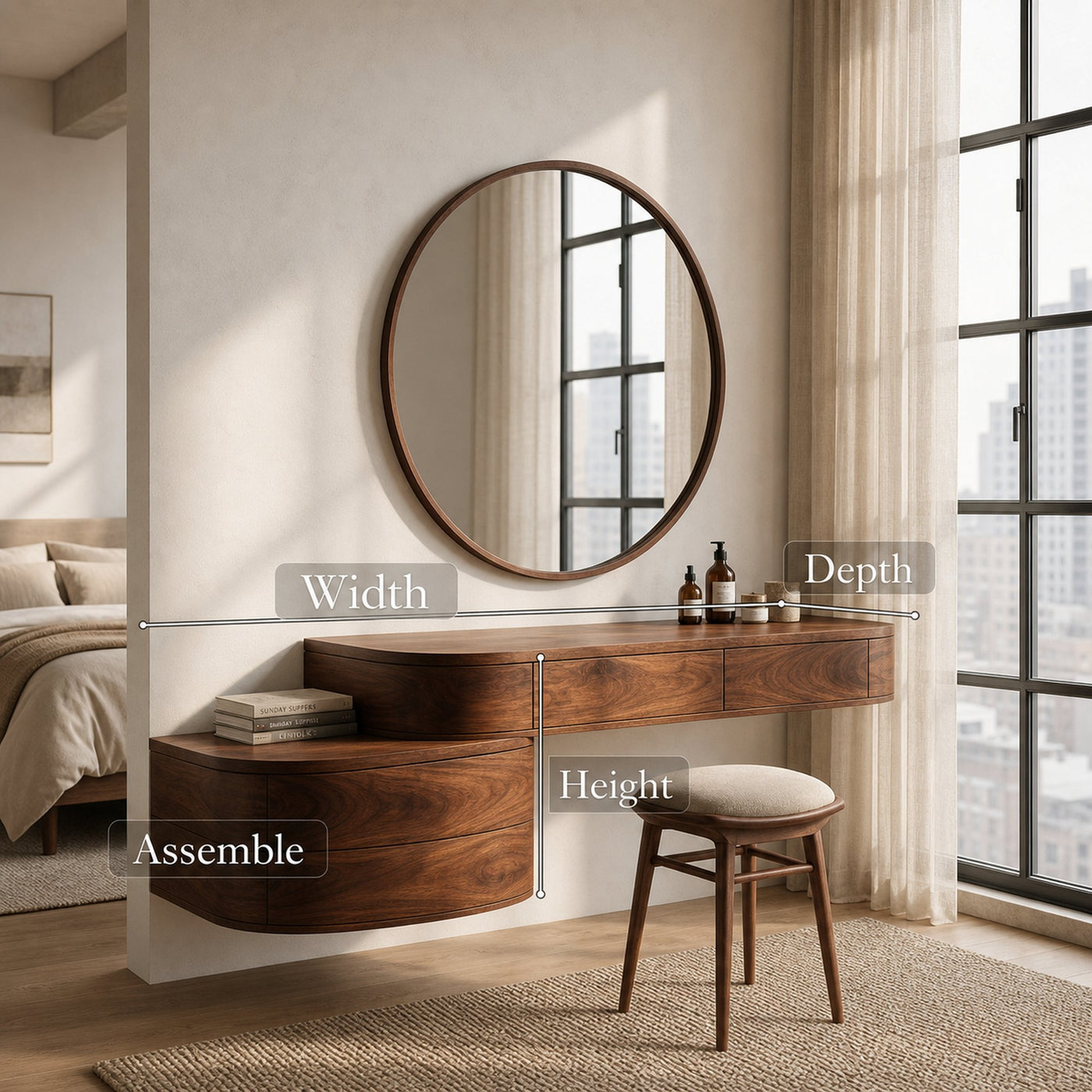 Modern Wooden Wall Mounted Makeup Vanity For Bedroom - product view 8