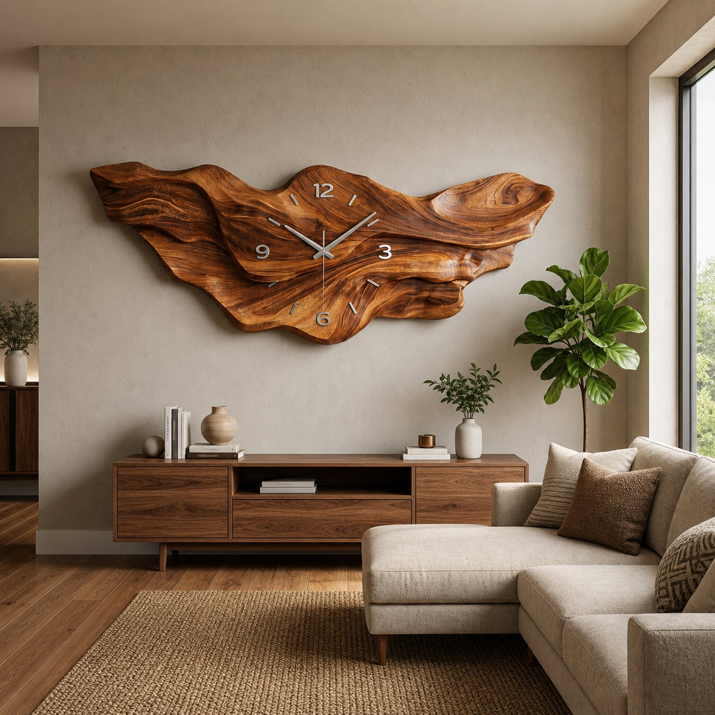 Modern Wooden Wave Wall Clock For Living Room Decor