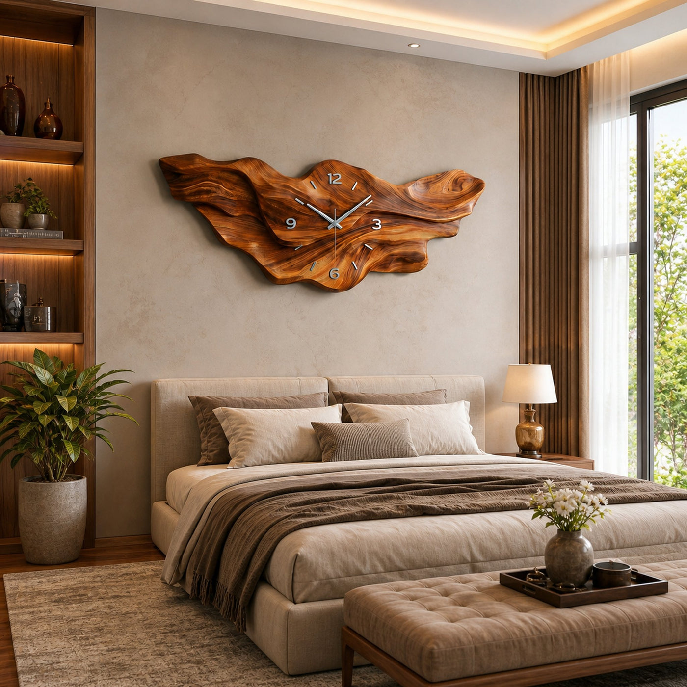 Modern Wooden Wave Wall Clock For Living Room Decor - product view 6