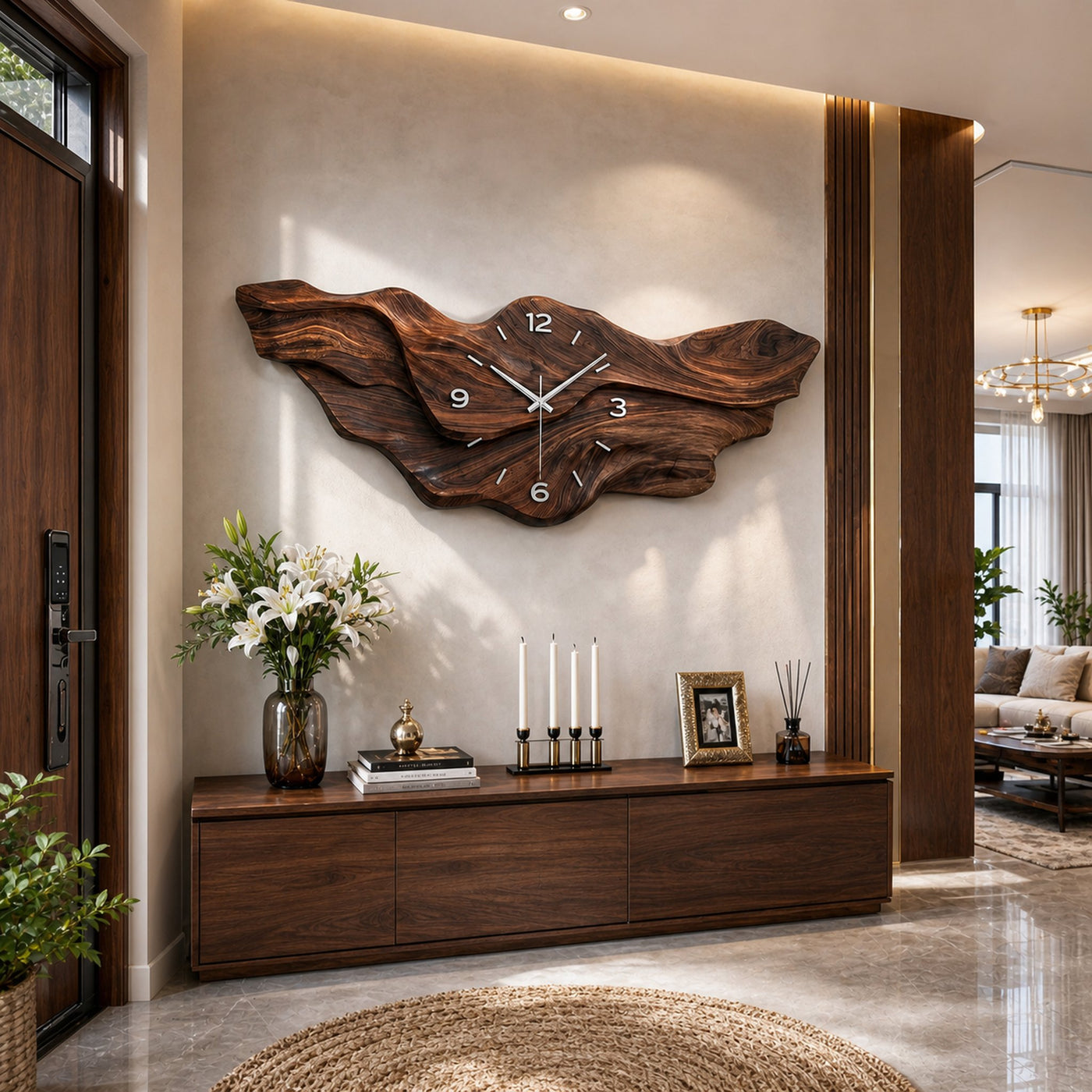 Modern Wooden Wave Wall Clock For Living Room Decor - product view 7