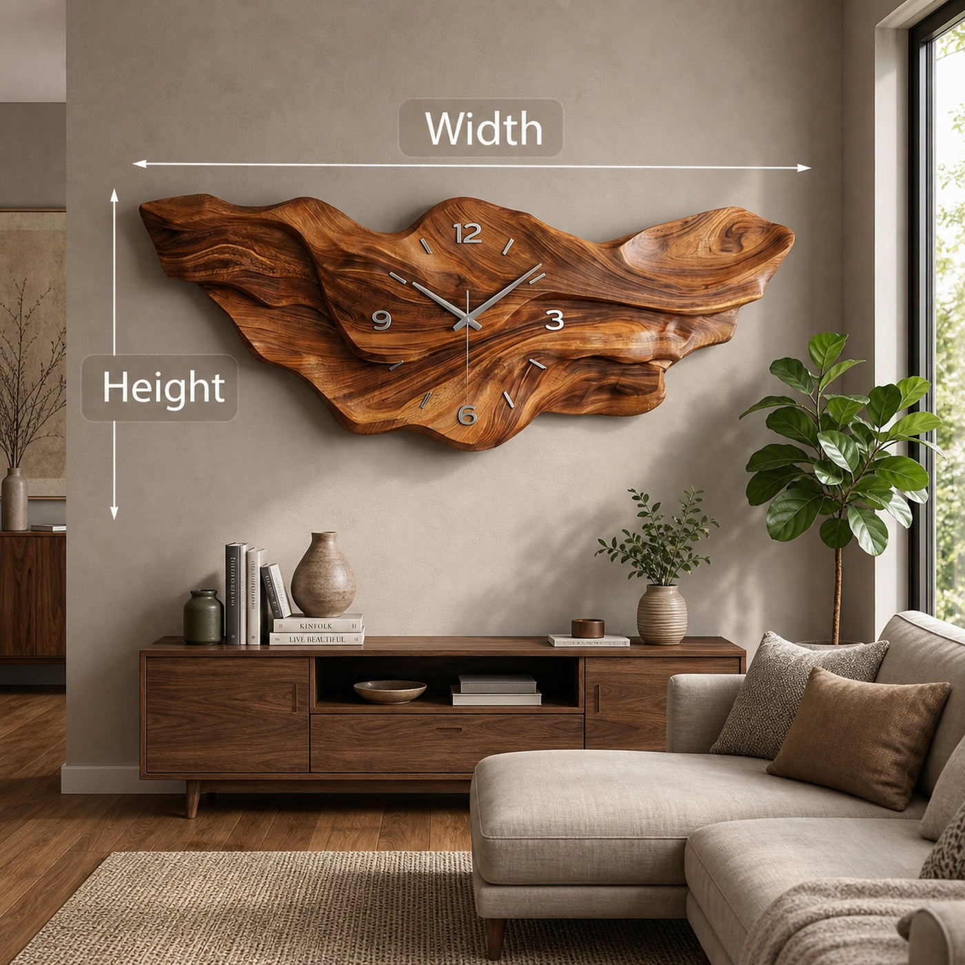 Modern Wooden Wave Wall Clock For Living Room Decor - product view 8