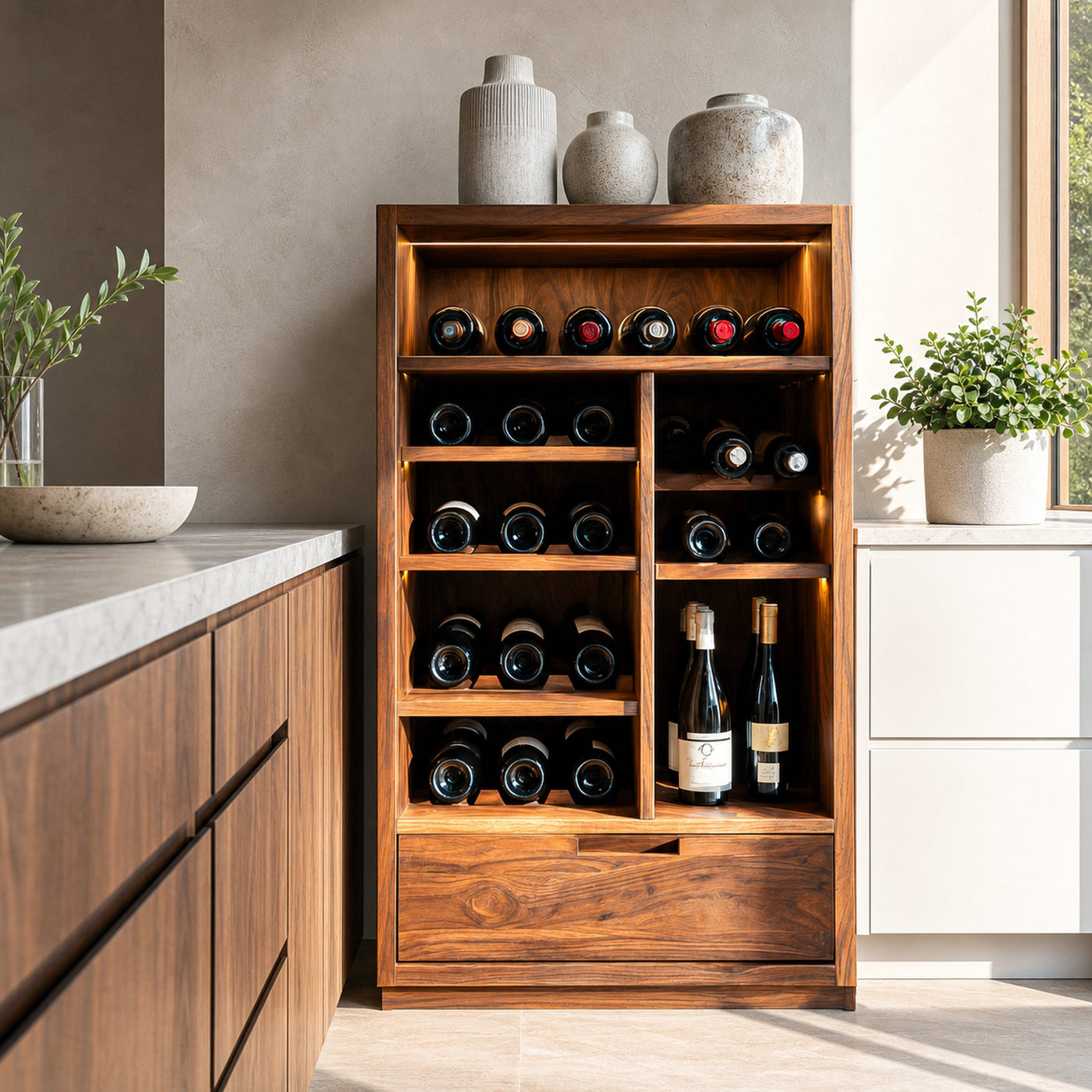 Modern Wooden Wine Cabinet With Bottle Storage For Dining