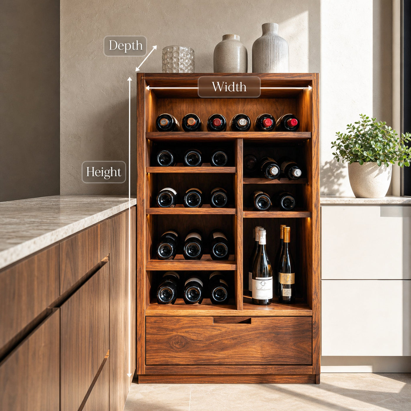 Modern Wooden Wine Cabinet With Bottle Storage For Dining - product view 6