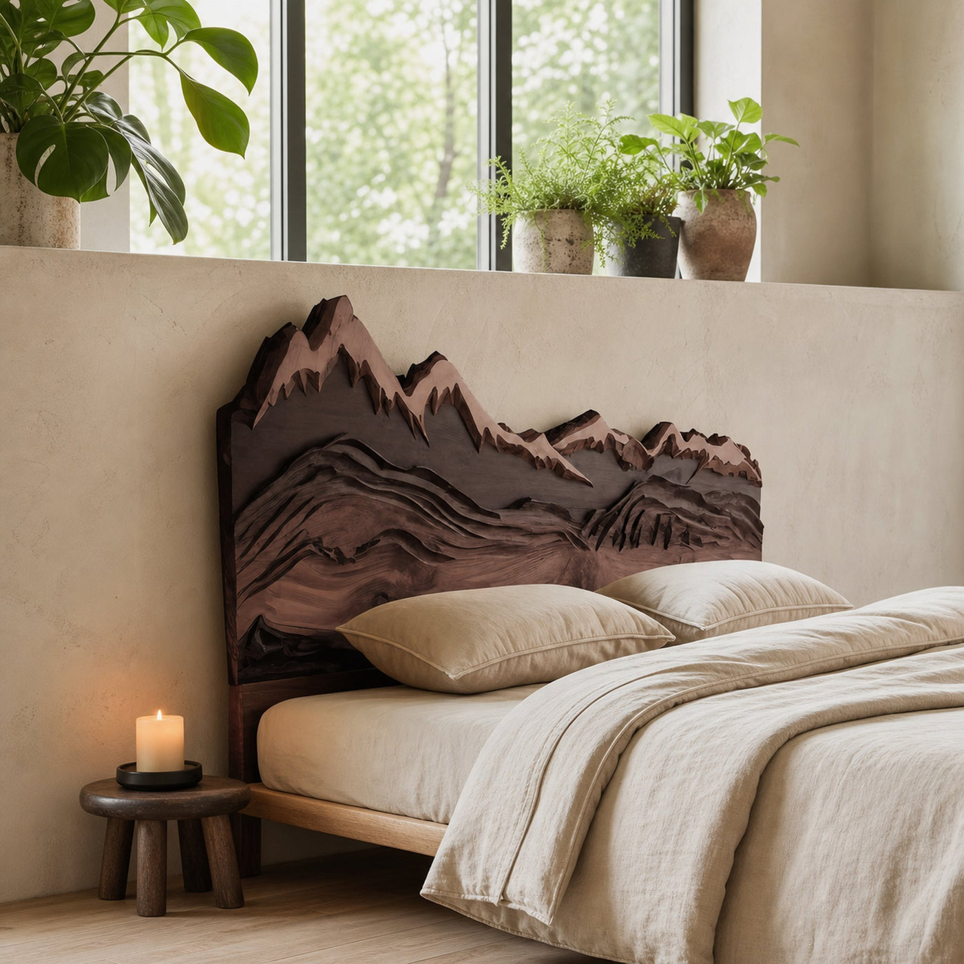 Mountain Headboard Carved For Queen And King Bed In Rustic Bedroom - product view 7