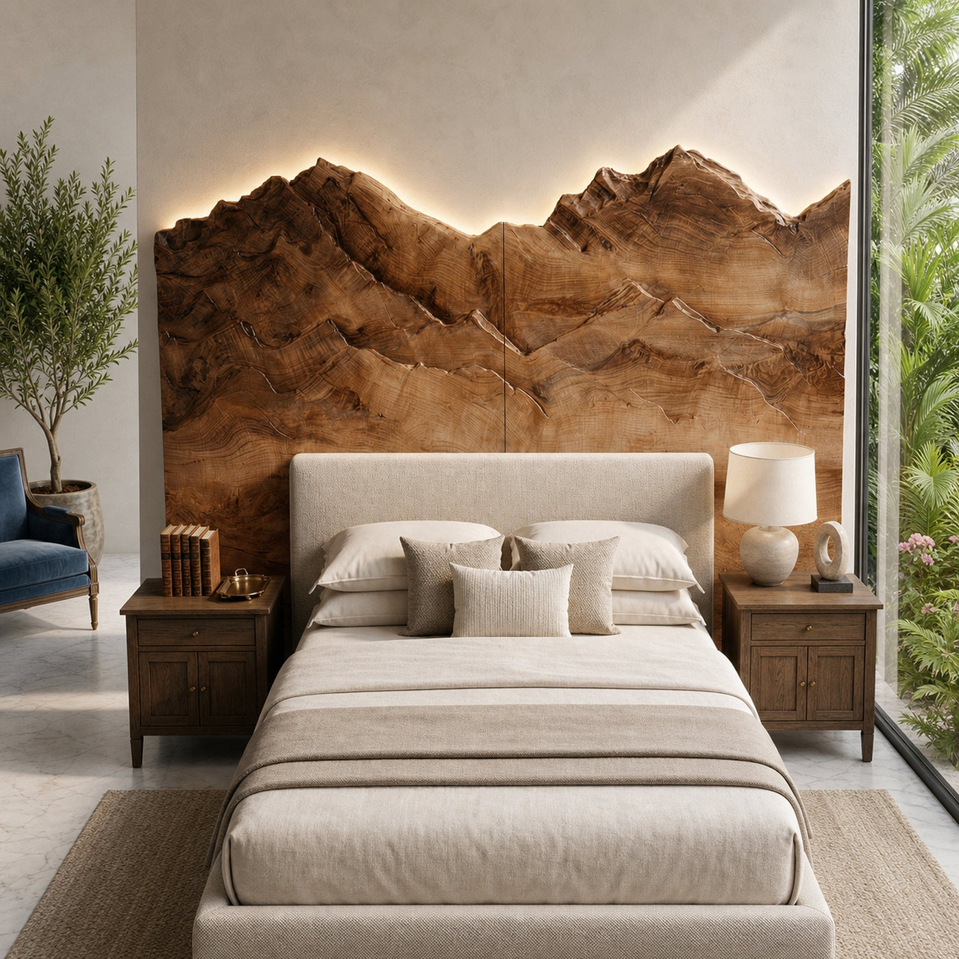 Mountain Relief Wood Headboard For Luxury Inspired Bedroom Design