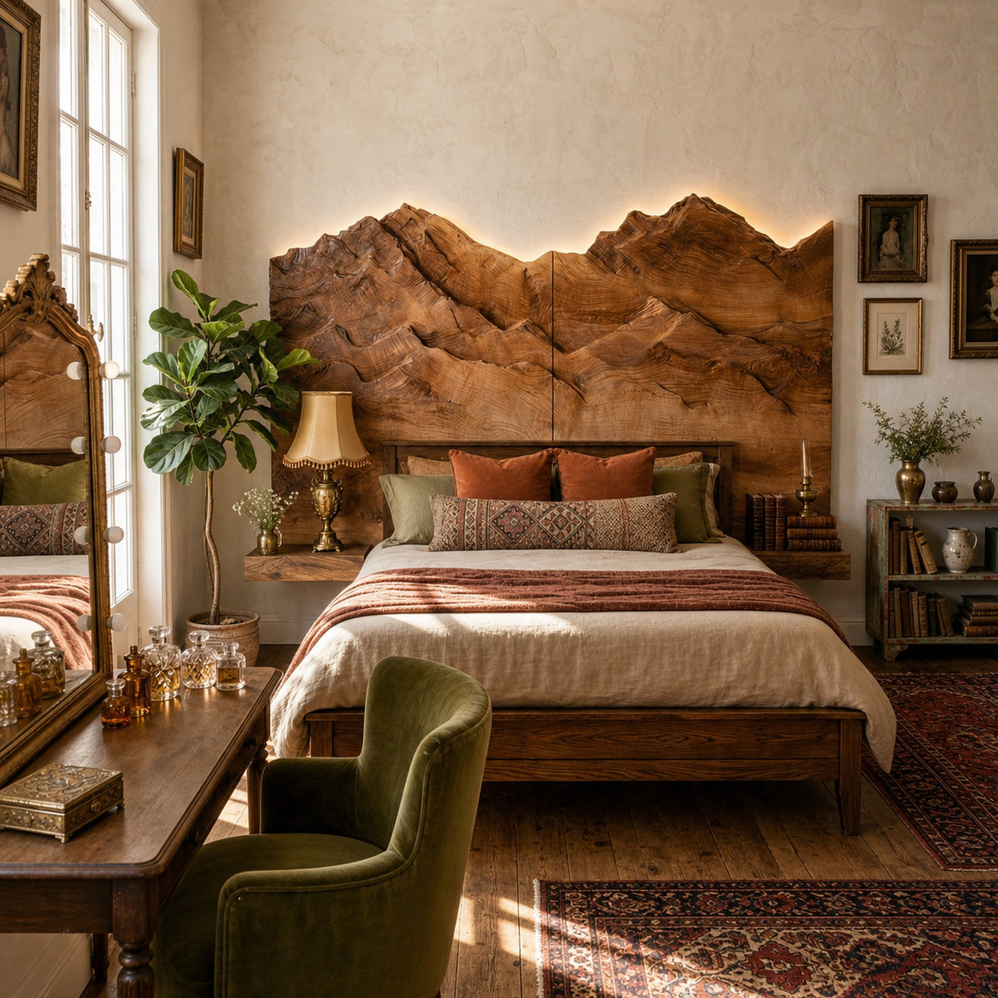 Mountain Relief Wood Headboard For Luxury Inspired Bedroom Design - product view 6
