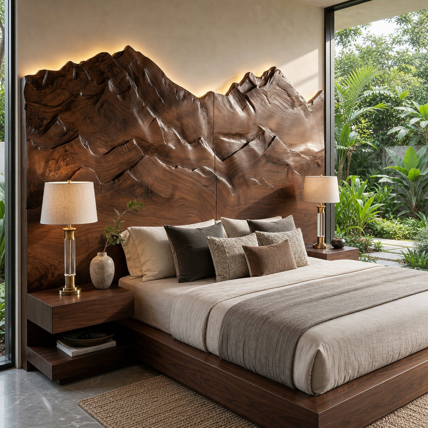 Mountain Relief Wood Headboard For Luxury Inspired Bedroom Design - product view 7