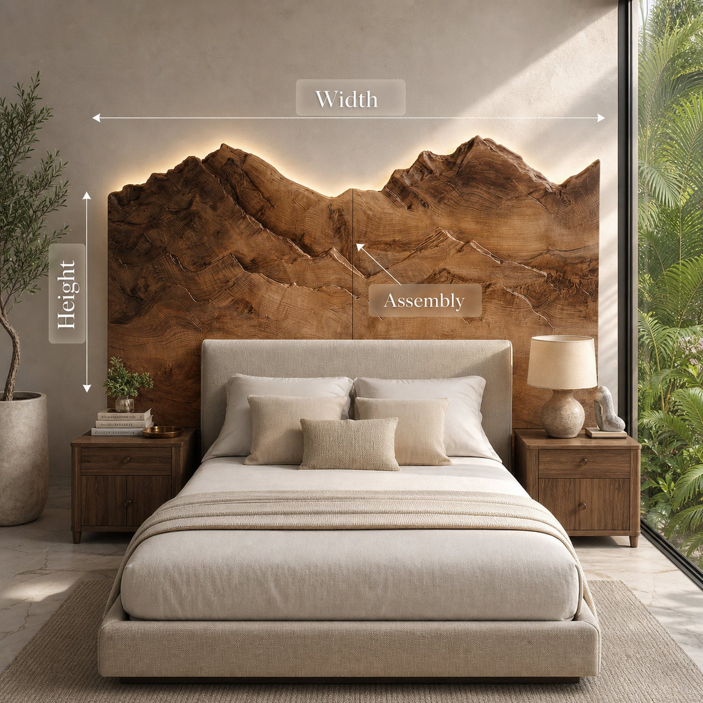 Mountain Relief Wood Headboard For Luxury Inspired Bedroom Design - product view 8