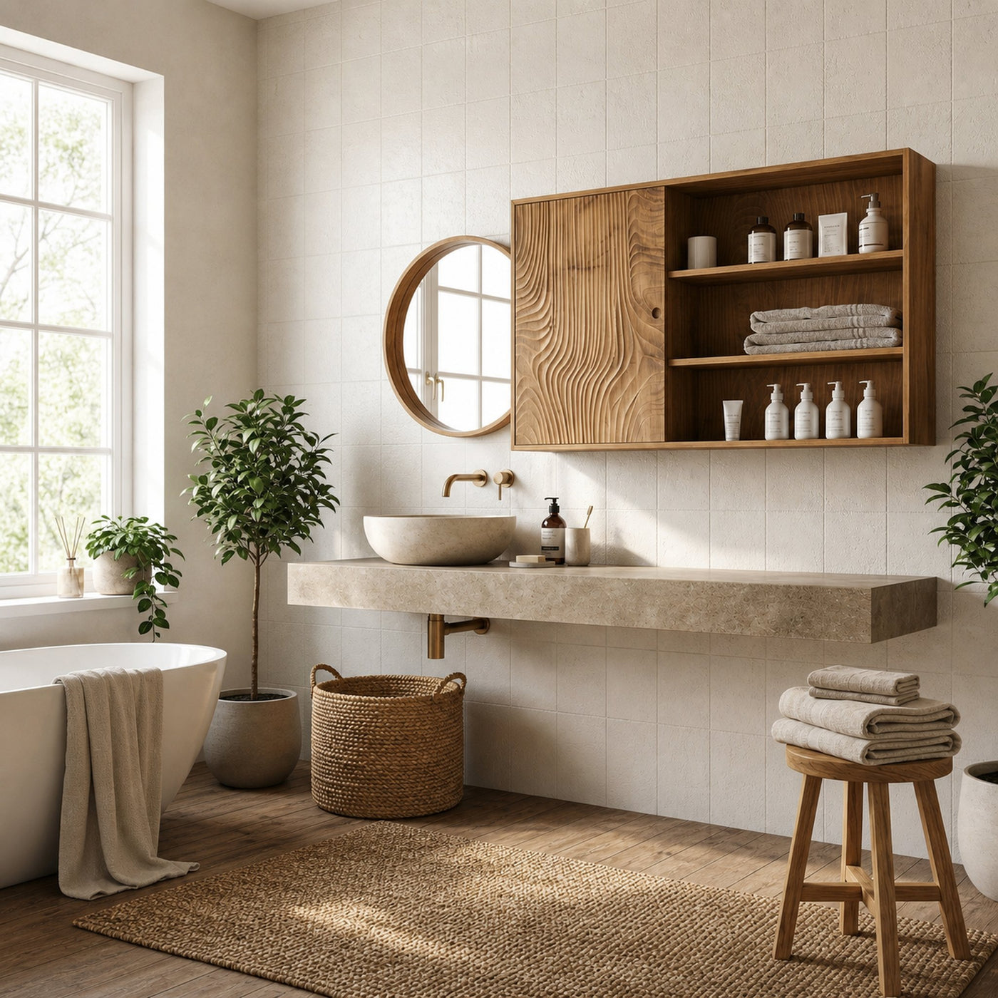 Natural Bathroom Cabinet With Storage Solid Wood For Bathroom Space - product view 6