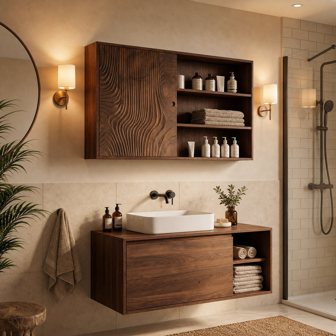 Natural Bathroom Cabinet With Storage Solid Wood For Bathroom Space - product view 7