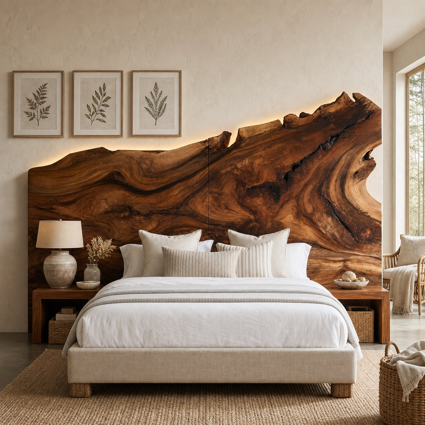 Natural Live Edge Wood Headboard For Contemporary Forest View Bedroom - product view 6