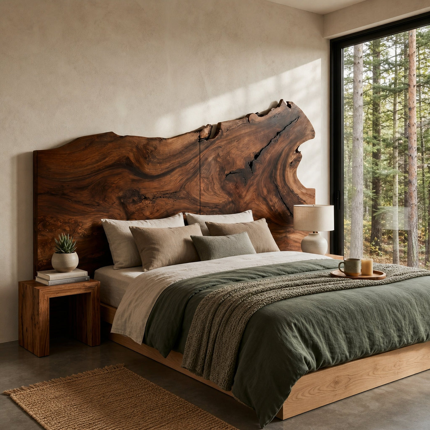 Natural Live Edge Wood Headboard For Contemporary Forest View Bedroom - product view 7