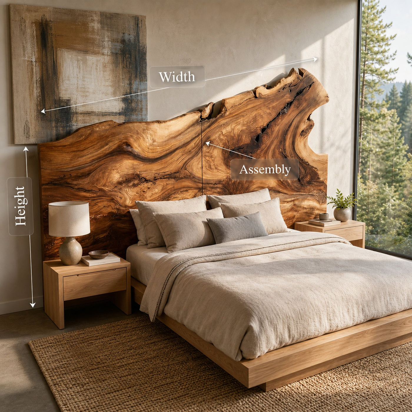Natural Live Edge Wood Headboard For Contemporary Forest View Bedroom - product view 8