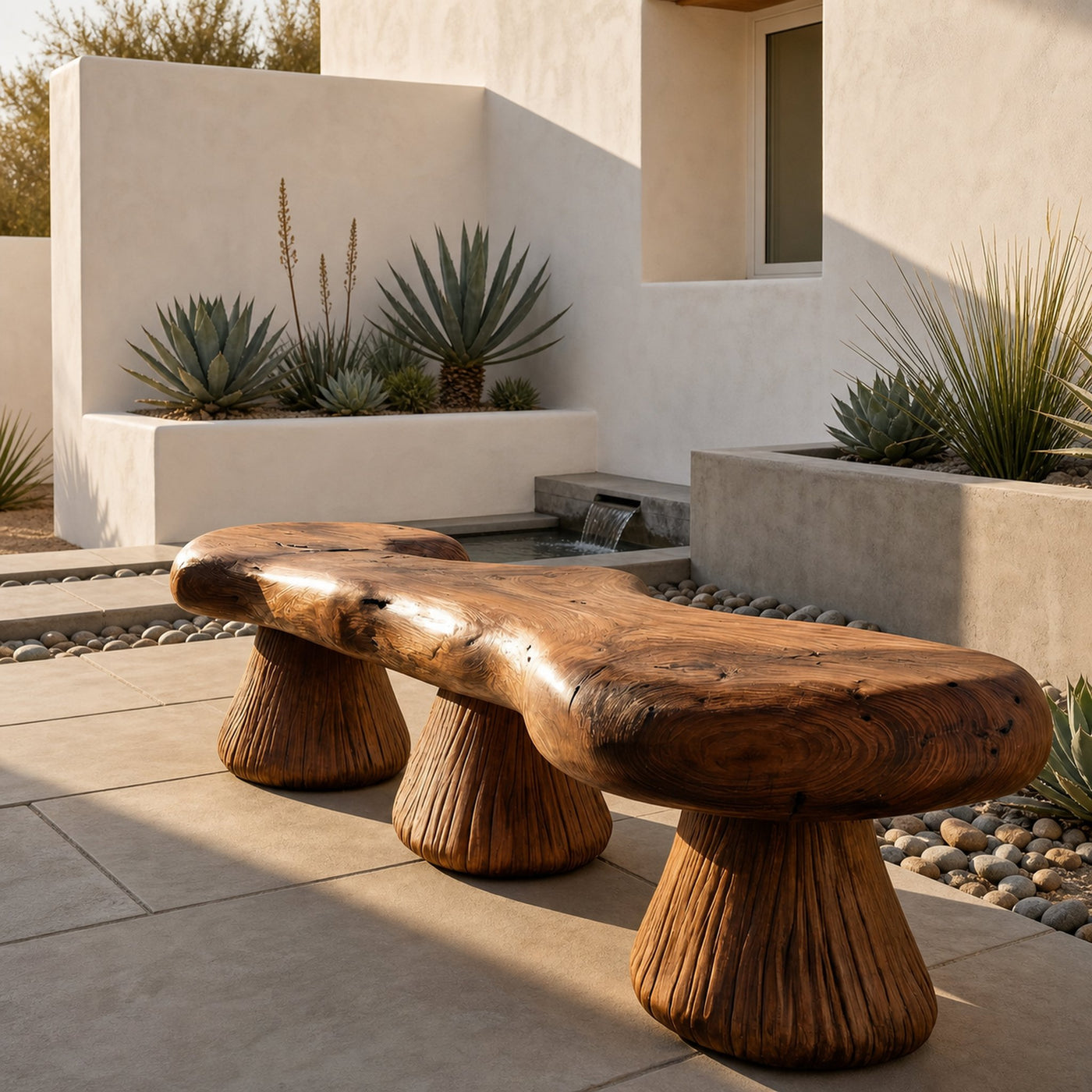 Natural Mushroom Bench Solid Wood Rustic Sculptural Design Entryway Or Garden Space - product view 6
