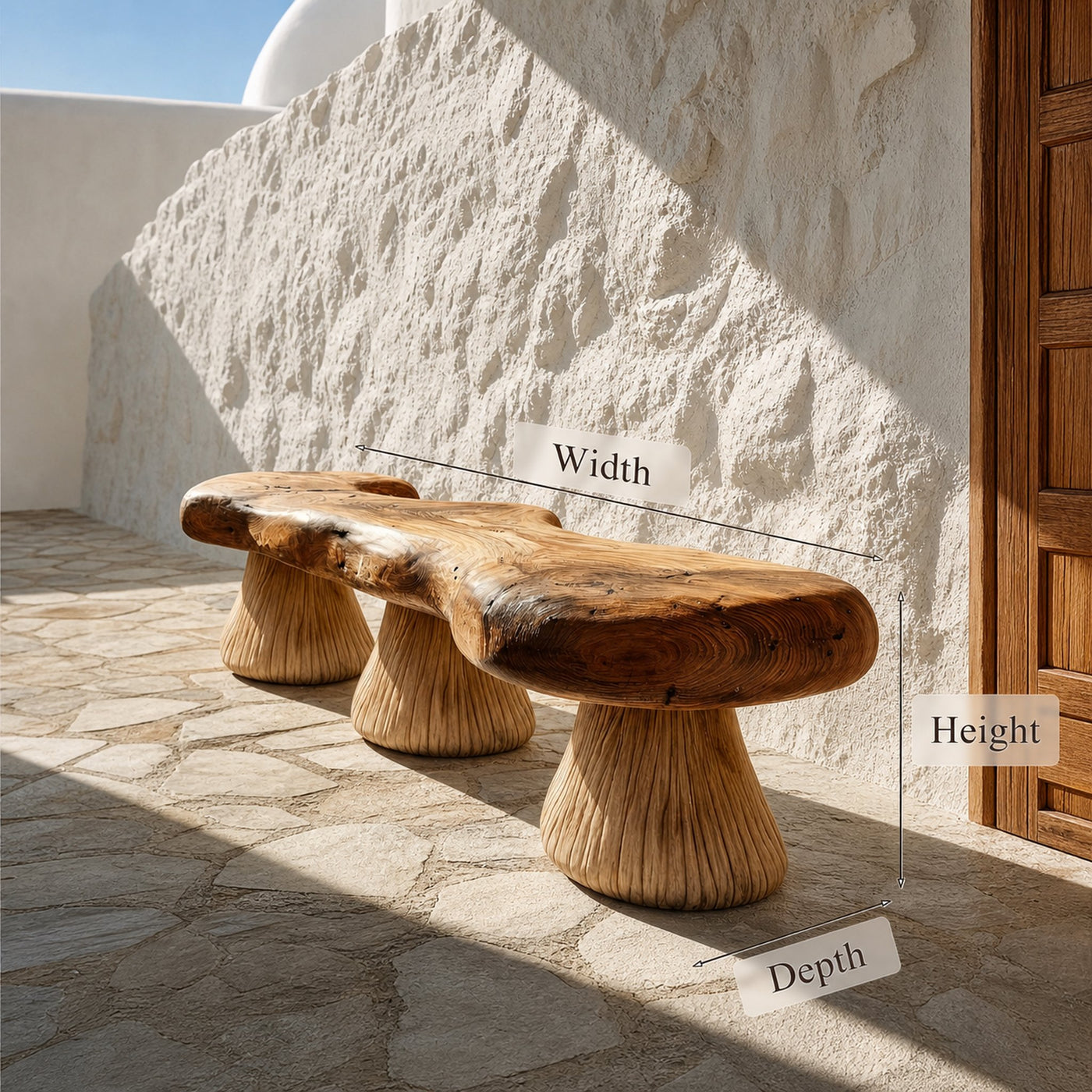Natural Mushroom Bench Solid Wood Rustic Sculptural Design Entryway Or Garden Space - product view 8