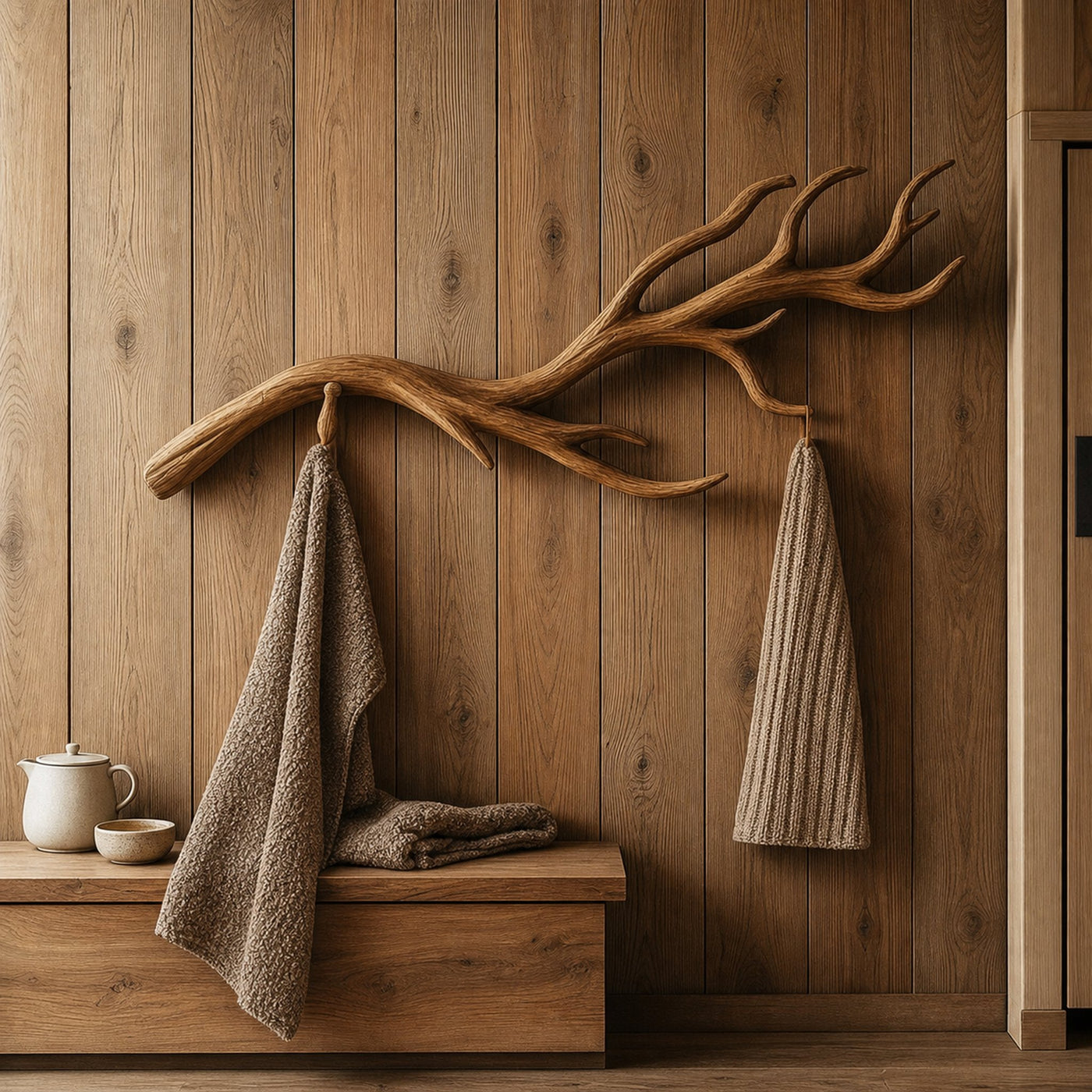 Natural Wood Branch Wall Rack Handcrafted Rustic Entryway Decor