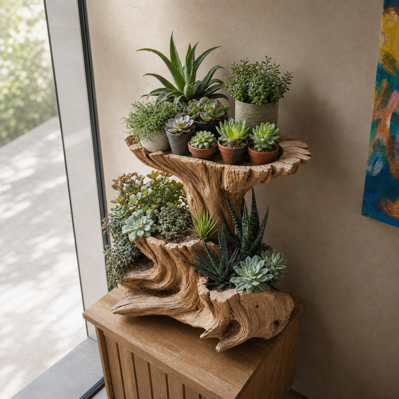 Natural Wooden Multi Tier Plant Stand For Indoor And Outdoor Home Decor
