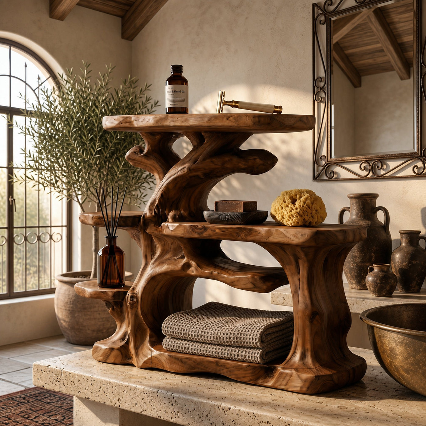 Nature Inspired Bathroom Organizer With Wooden Shelves For Bathroom - product view 6