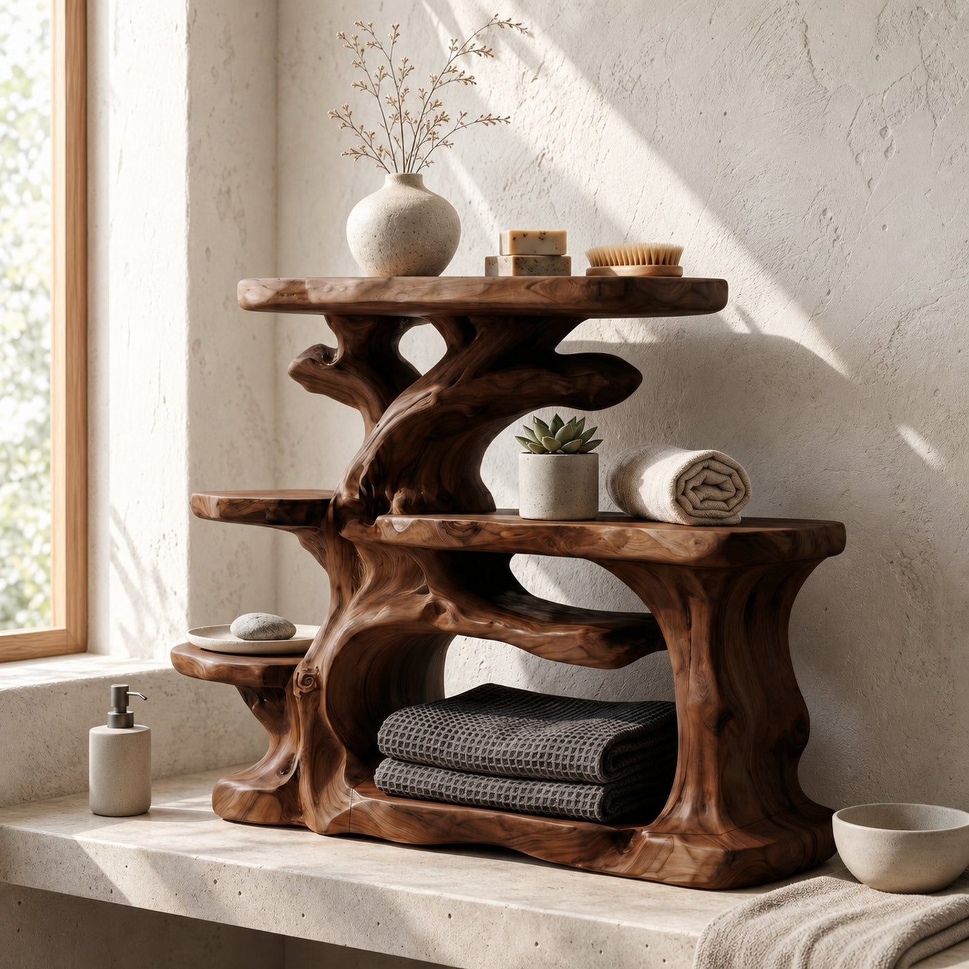 Nature Inspired Bathroom Organizer With Wooden Shelves For Bathroom - product view 7