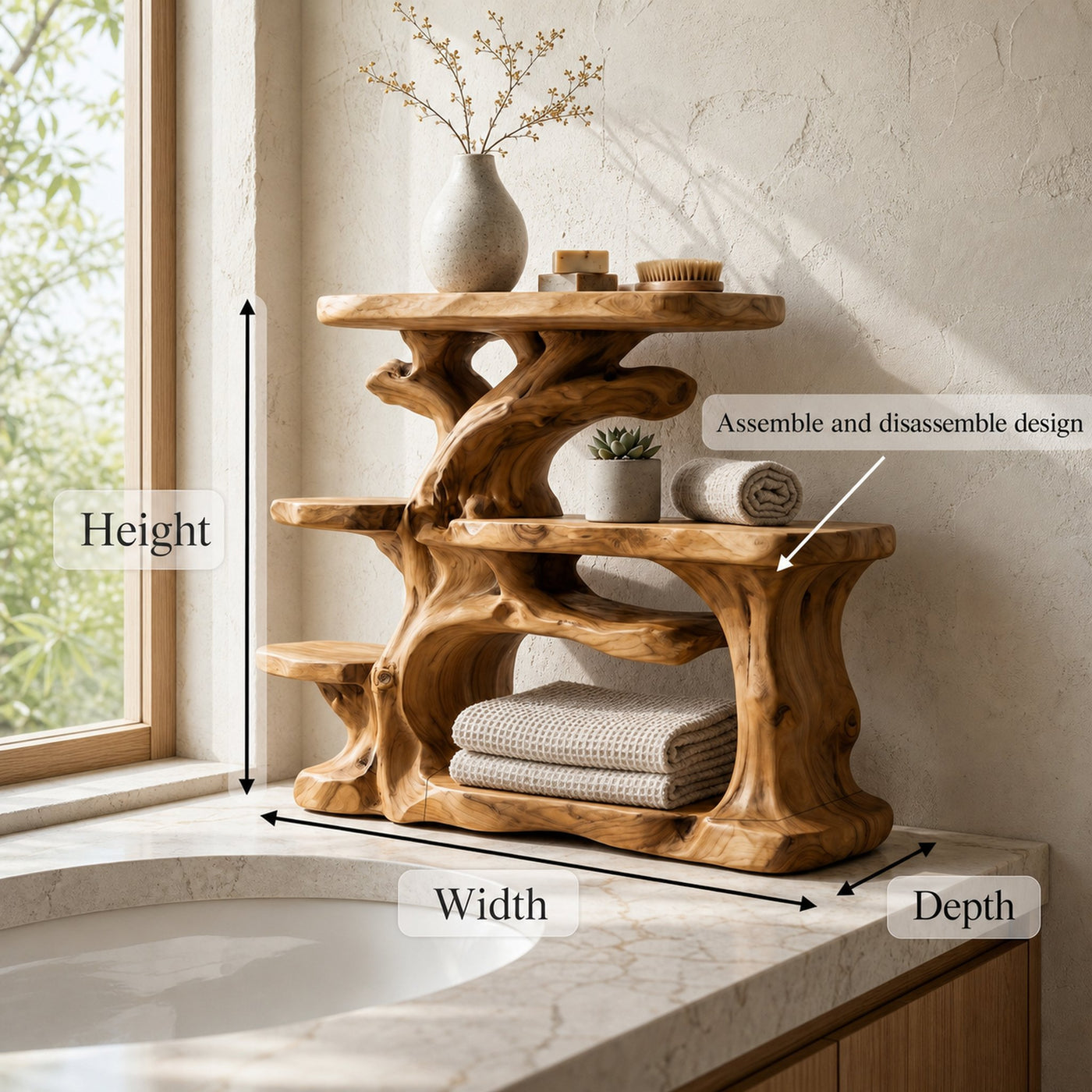 Nature Inspired Bathroom Organizer With Wooden Shelves For Bathroom - product view 8