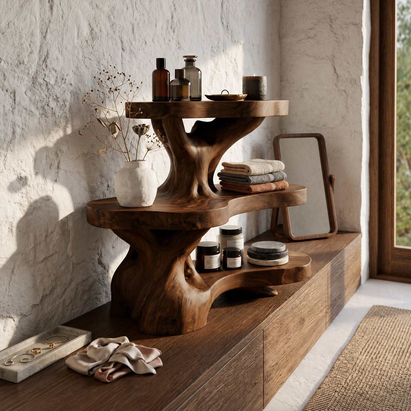 Nature Inspired Bathroom Shelf With Tree Branch Storage For Bathroom - product view 6