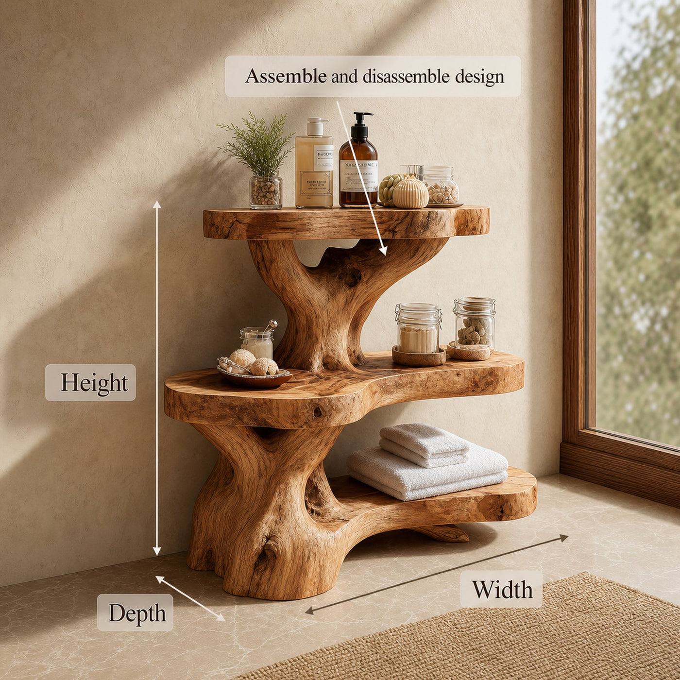 Nature Inspired Bathroom Shelf With Tree Branch Storage For Bathroom - product view 8