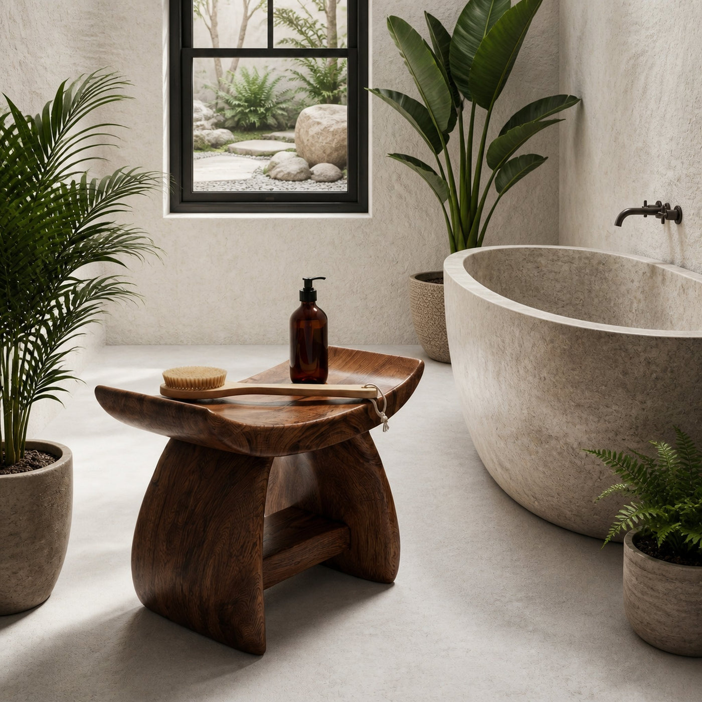 Nature Inspired Bathroom Stool With Sculptural Wood Design For Bathroom - product view 7