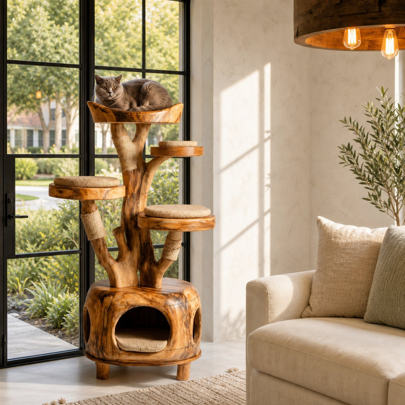 Nature Inspired Cat Tower With Cozy Hideaway Pet Bed For Home - product view 6