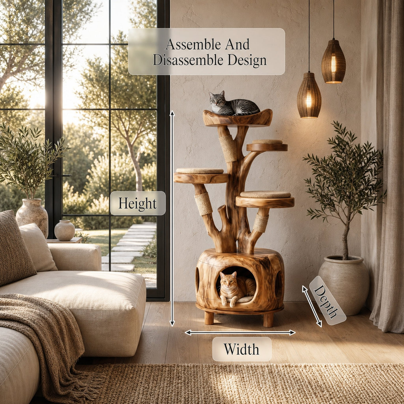 Nature Inspired Cat Tower With Cozy Hideaway Pet Bed For Home - product view 8