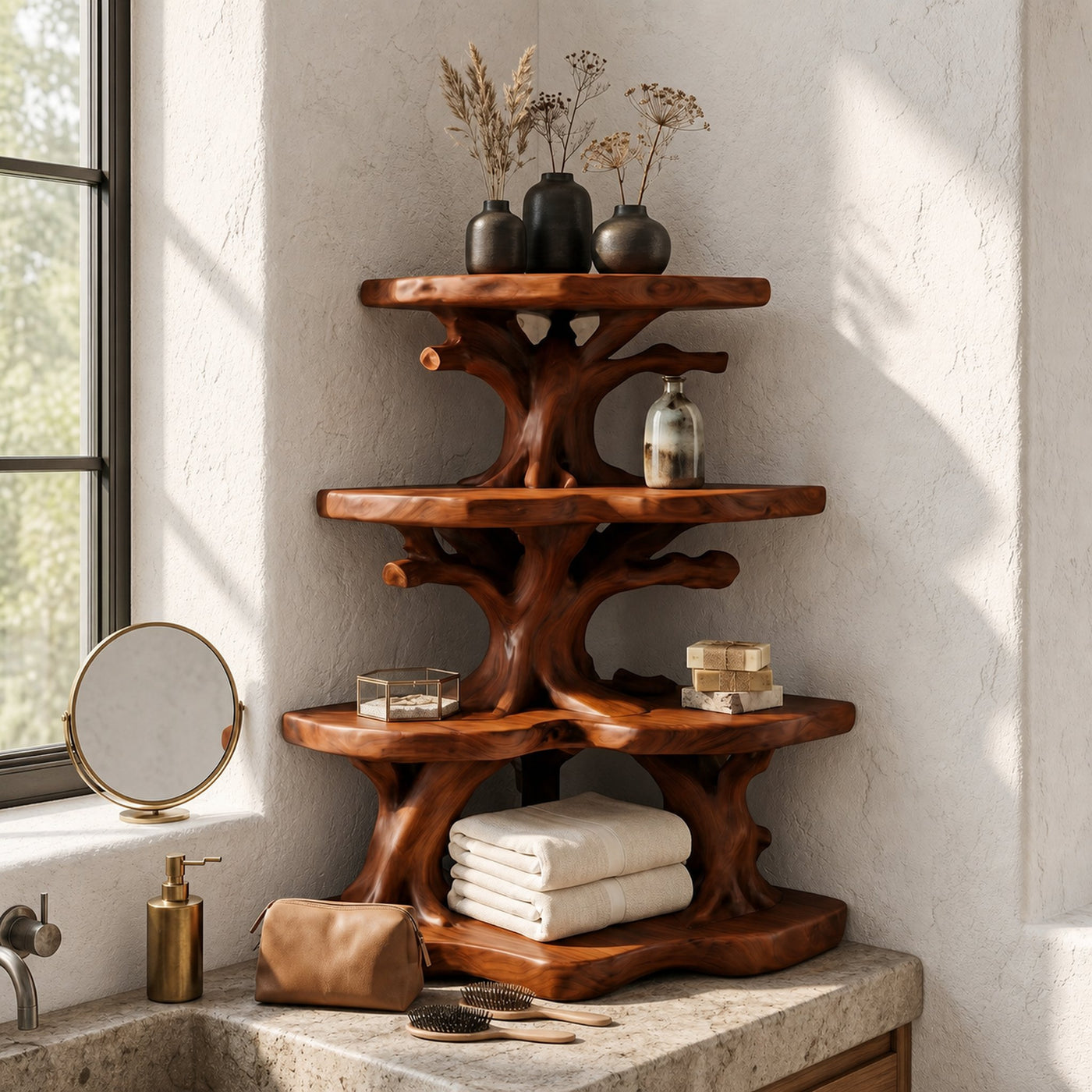Nature Inspired Corner Bathroom Shelf With Decorative Storage For Bathroom - product view 6