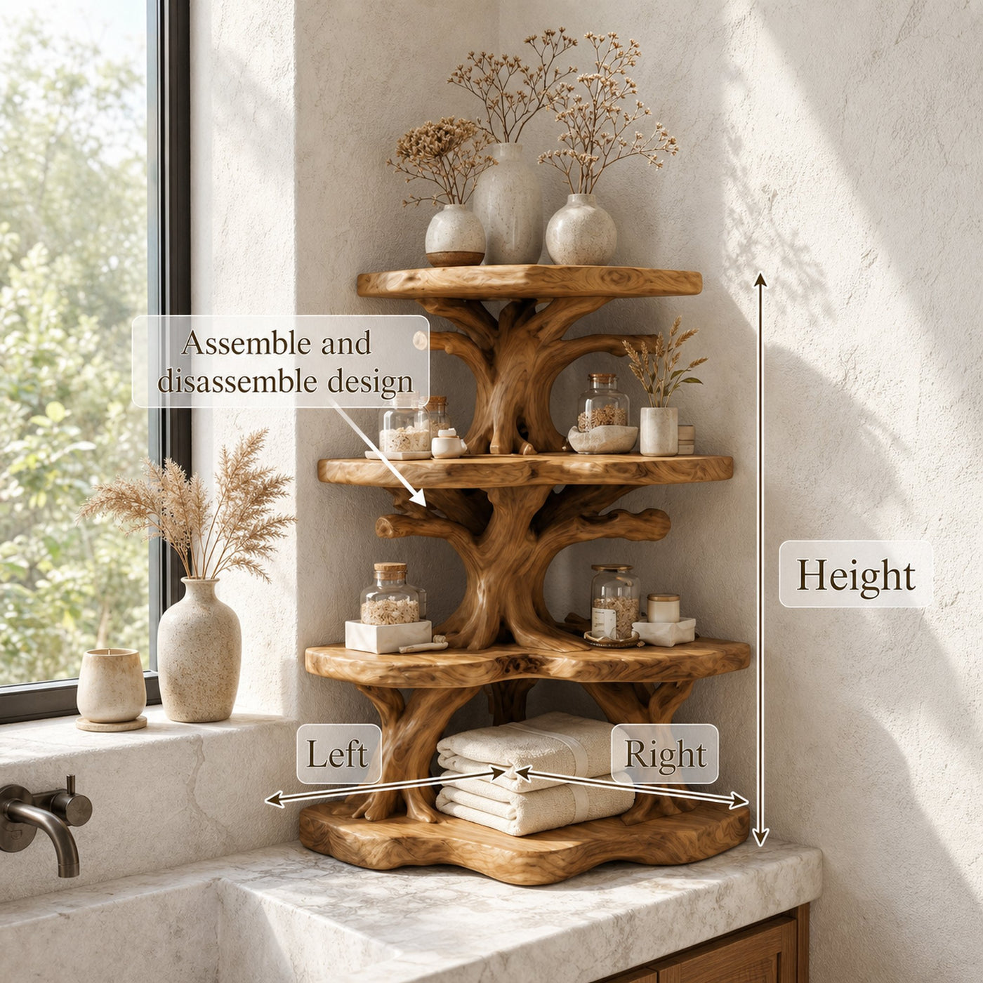 Nature Inspired Corner Bathroom Shelf With Decorative Storage For Bathroom - product view 8