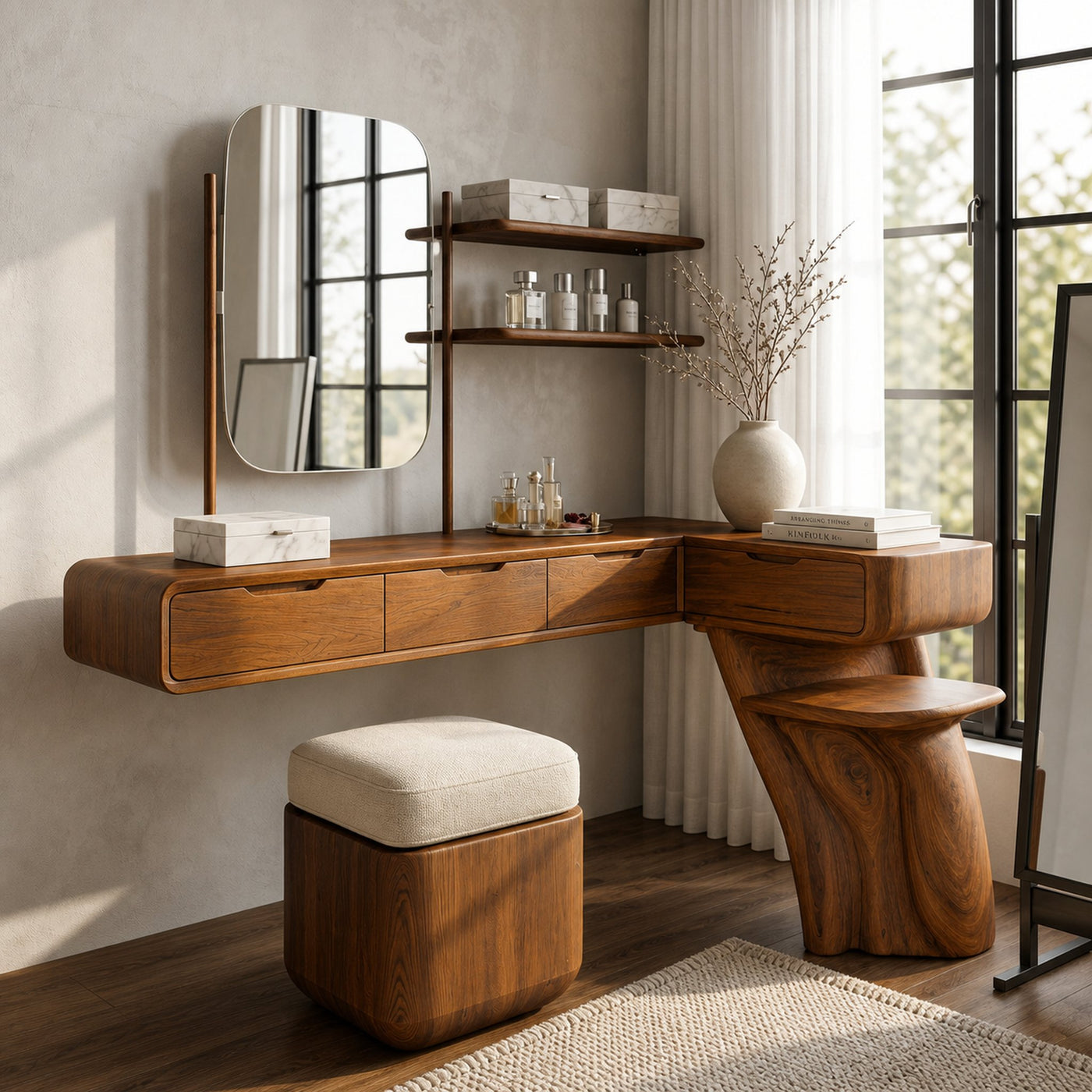 Nature Inspired Dressing Table With Sculptural Wood Design For Bedroom - product view 6