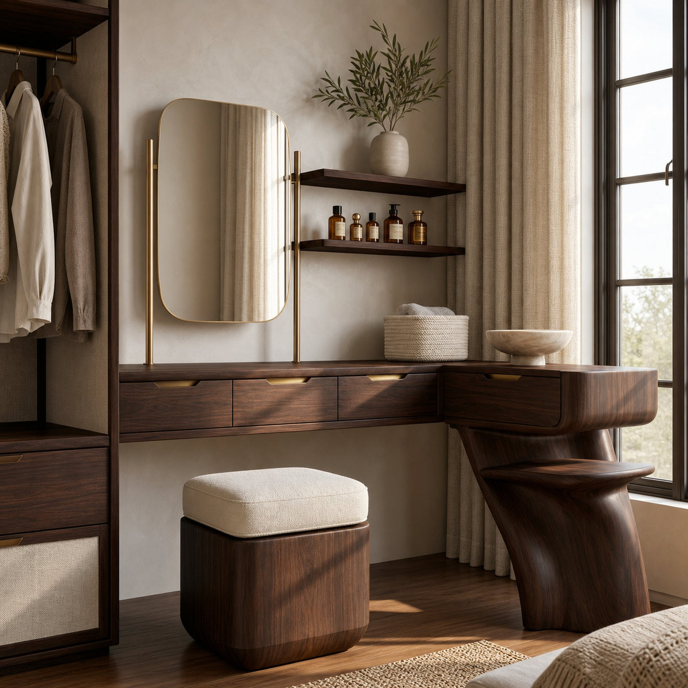 Nature Inspired Dressing Table With Sculptural Wood Design For Bedroom - product view 7