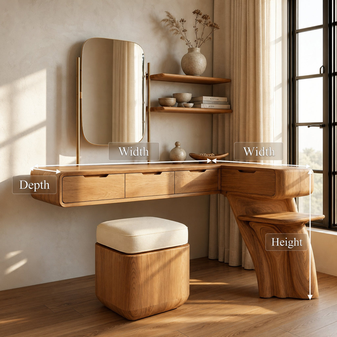Nature Inspired Dressing Table With Sculptural Wood Design For Bedroom - product view 8