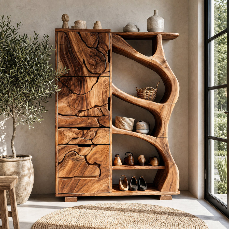 Nature Inspired Entryway Cabinet Organic Storage Design