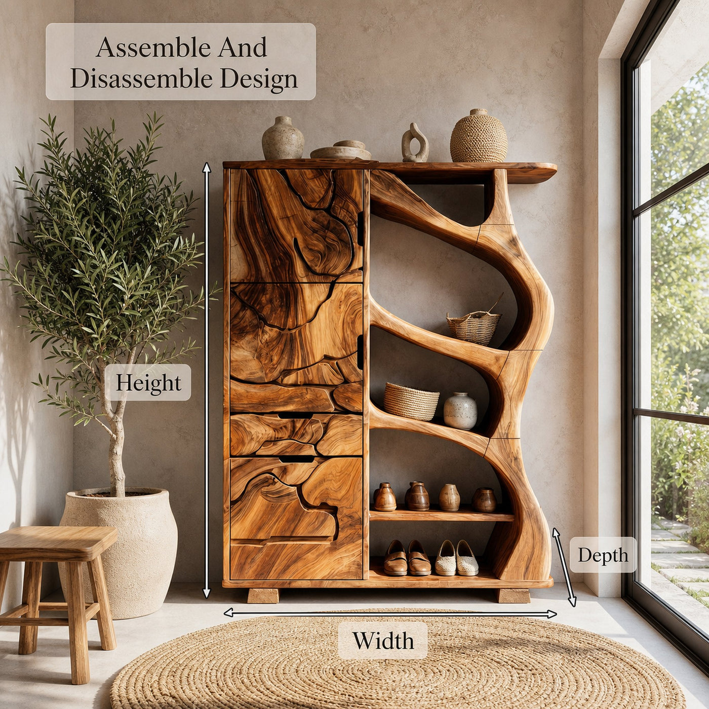 Nature Inspired Entryway Cabinet Organic Storage Design - product view 8