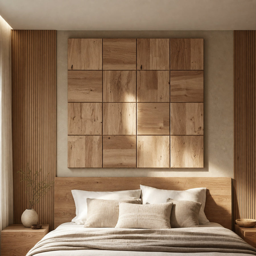 Nature Inspired Solid Wood Panel Headboard Bedroom Interior Architectural Accent
