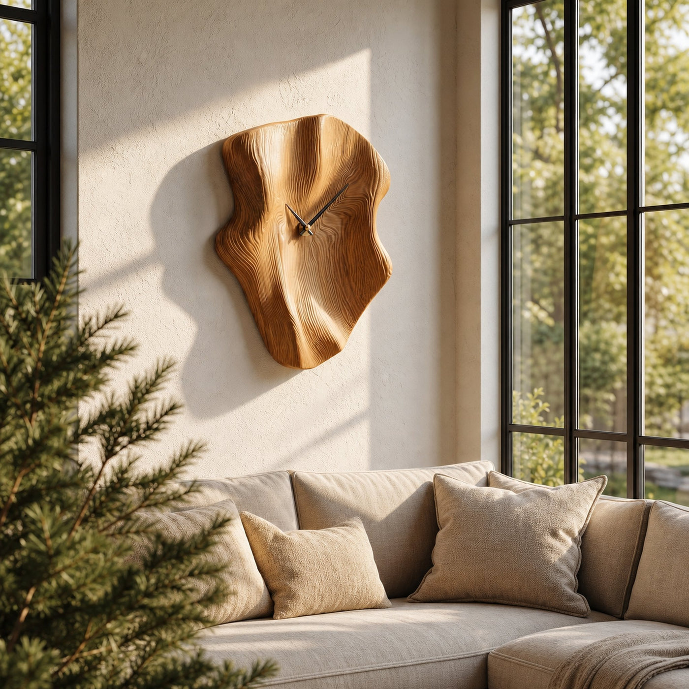 Nature Inspired Wood Wall Clock With Artistic Live Edge Form For Living Room - product view 6
